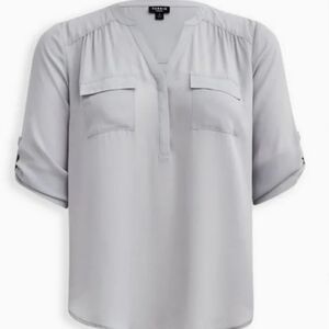 Torrid Harper Georgette Pullover 3/4 Sleeve Blouse Gray